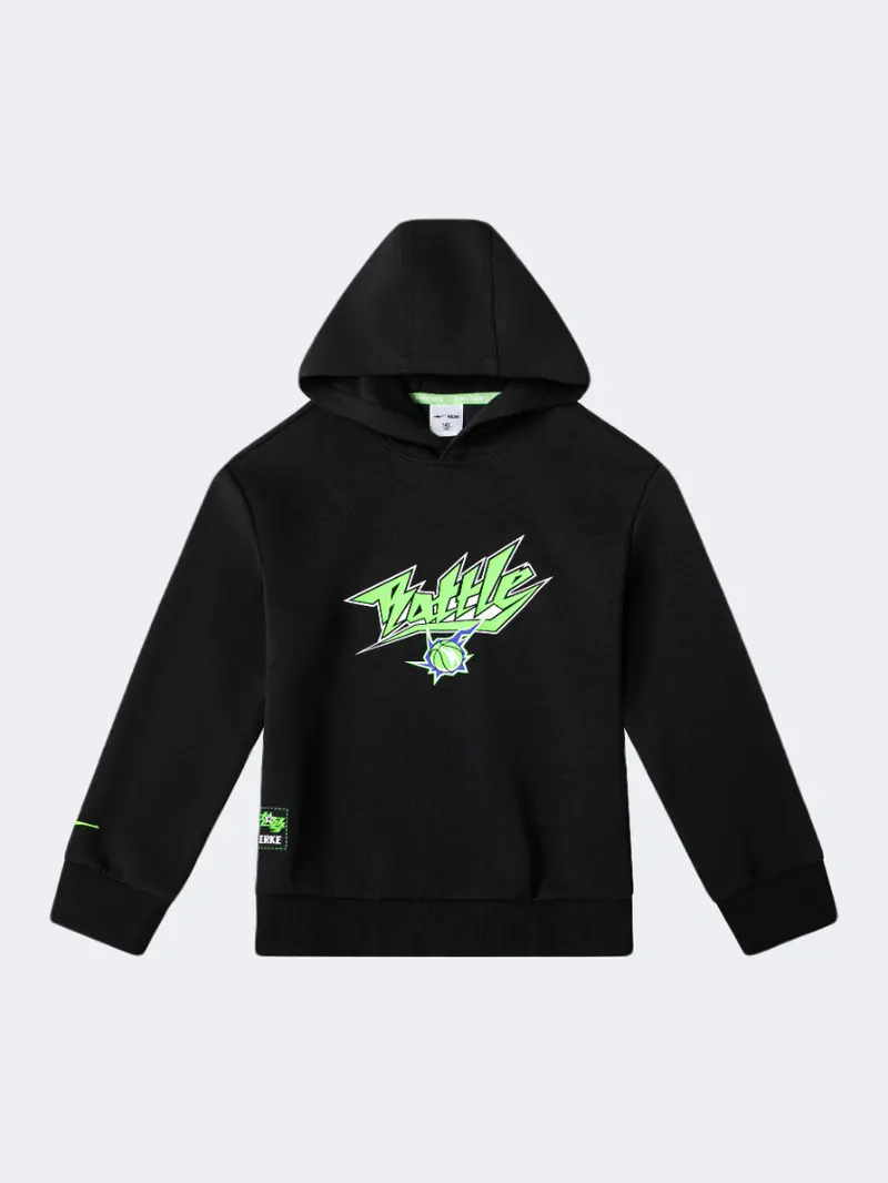 Erke Boys' Training Hoodie In Black And Green For Kids 1