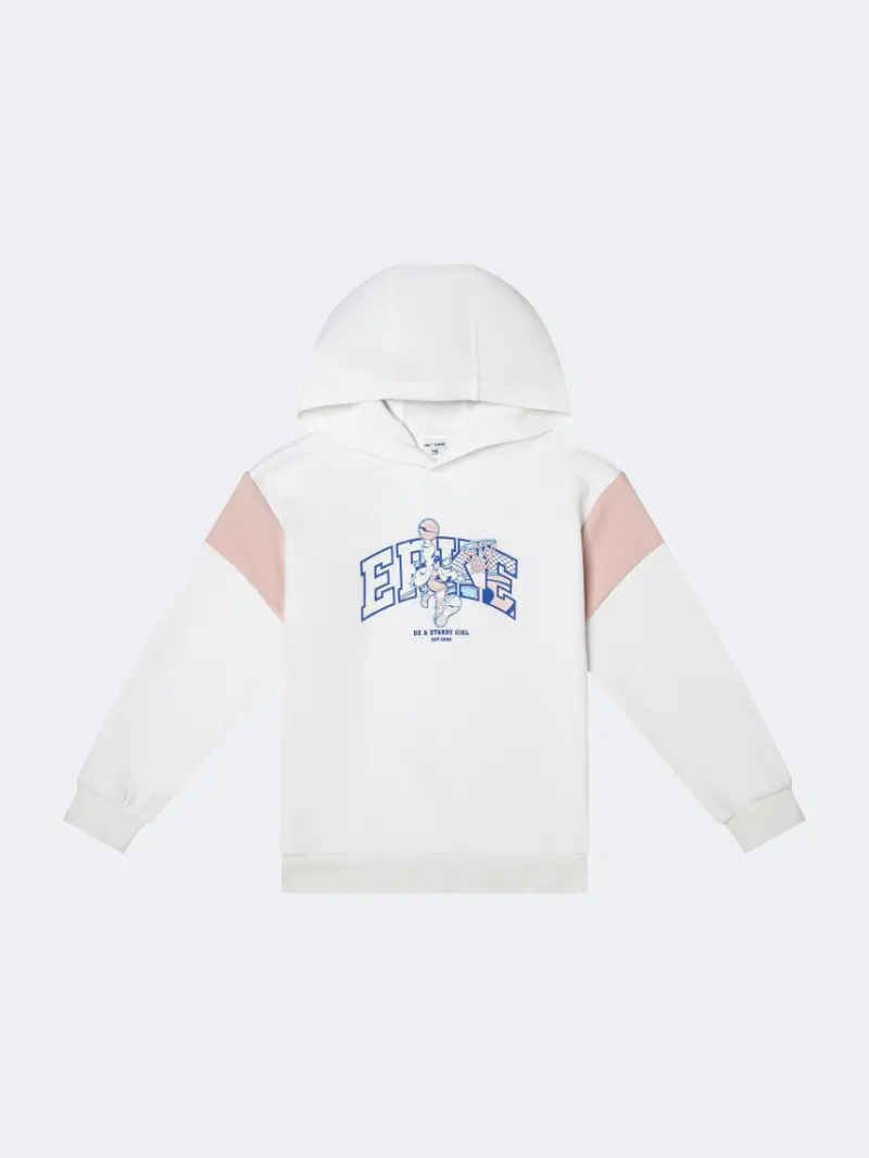 Erke Girls' Breathable Hoodie – White & Coral 1