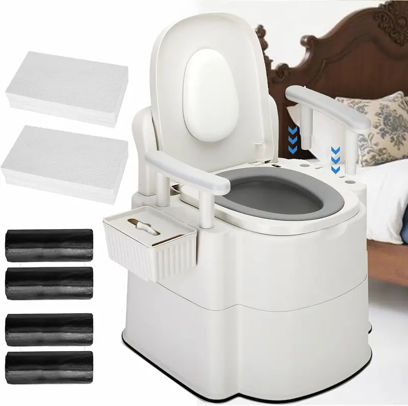 Extra-Heavy-Duty Bedside Commode – Silent-Close Potty Chair For Seniors With Disposable Bag & Pad Kit (520 Lb Capacity) 1