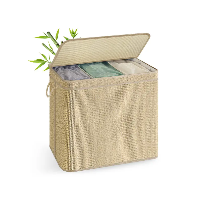 Extra-Large 170L Bamboo Laundry Bin Featuring Removable Liner & Locking Lid 1