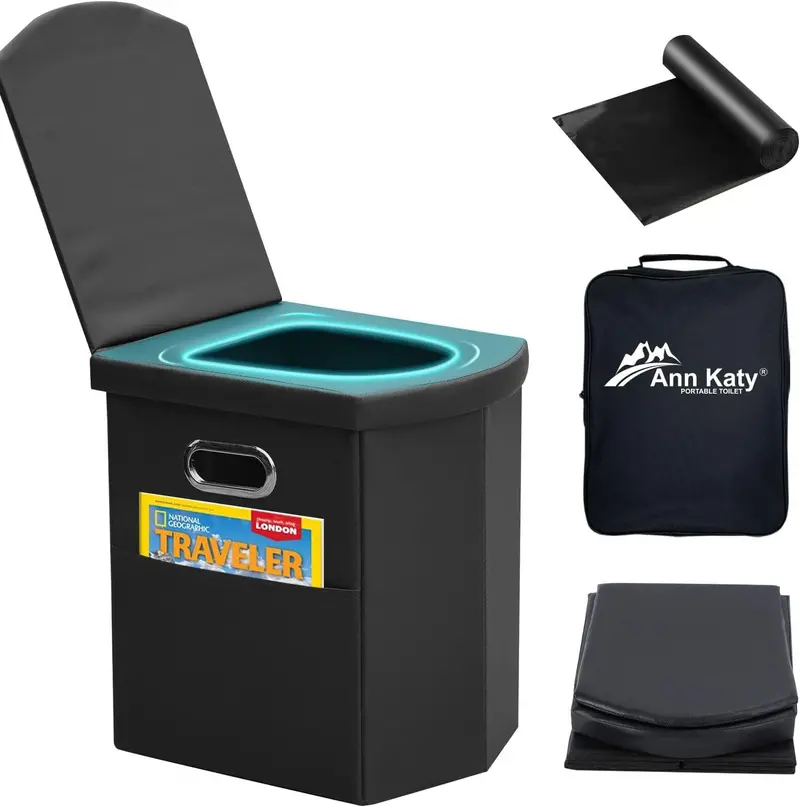 Extra-Large Portable Folding Toilet For Adults | Compact, Lid-Equipped Travel Potty For Camping, Road Trips, And Outdoor Use 1