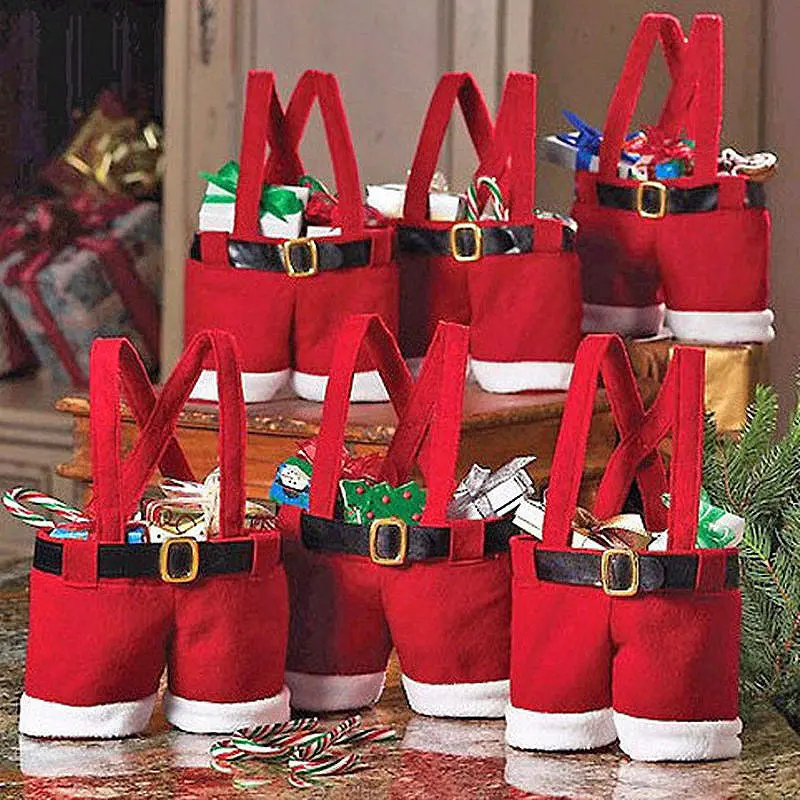 Festive Santa Pants Tote Bag – Wool-Blend Merry Christmas Candy Or Gift Carrier 1