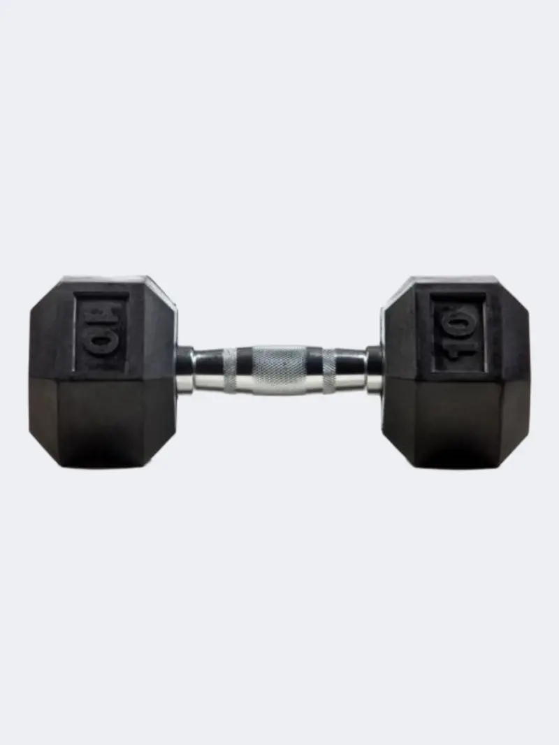 Fitness Factory 10Kg Rubber-Coated Dumbbell – Black, Balanced Design 1