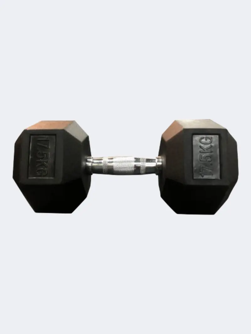Fitness Factory 17.5Kg Rubber Hex Dumbbell – Durable Black Finish 1