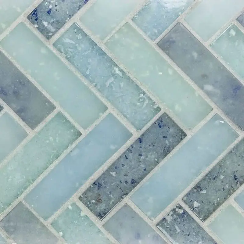 Fluid B-Blend Frosted Herringbone Glass Mosaic Tile 1