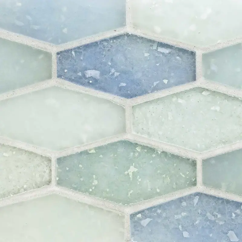 Fluid C-Blend Frosted Elongated Hex Glass Tile – Small Scale 1