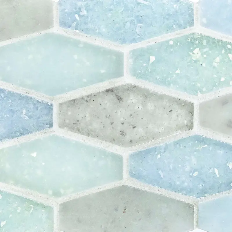 Fluid Y-Blend Frosted Elongated Hex Glass Tile – Compact Size 1
