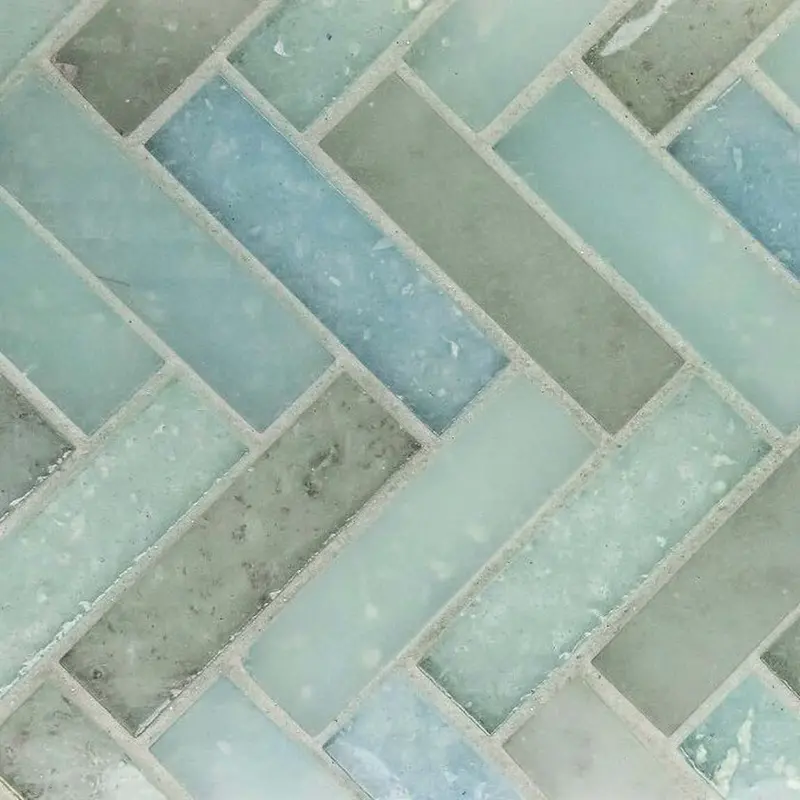 Fluid Y-Blend Frosted Herringbone Glass Tile 1