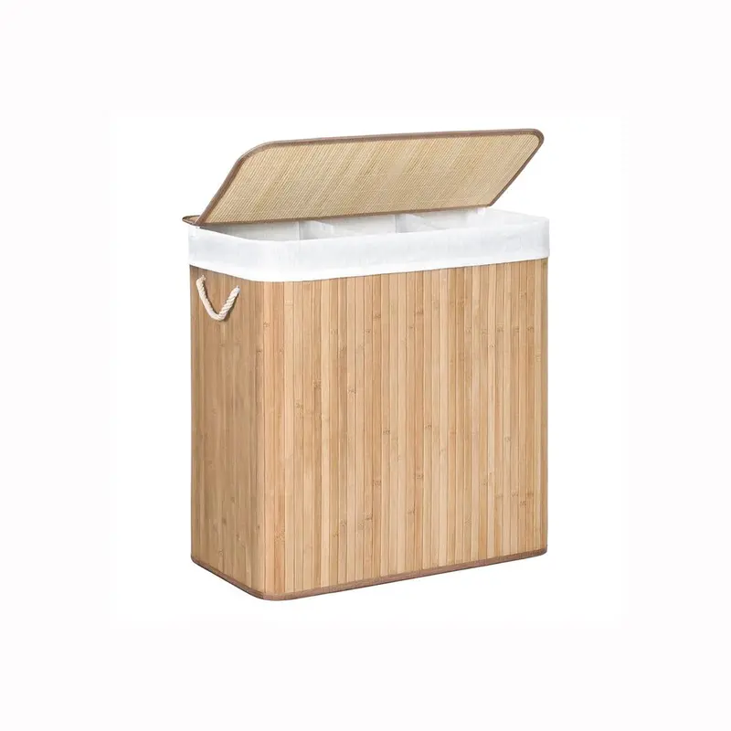 Foldable 150L Natural Fabric Laundry Hamper – Three-Section Design With Clip-On Lid And Carry Handles 1