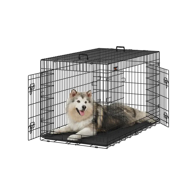 Foldable Metal Dog Crate – Black Heavy-Duty Kennel With Dual Doors And Removable Tray 1