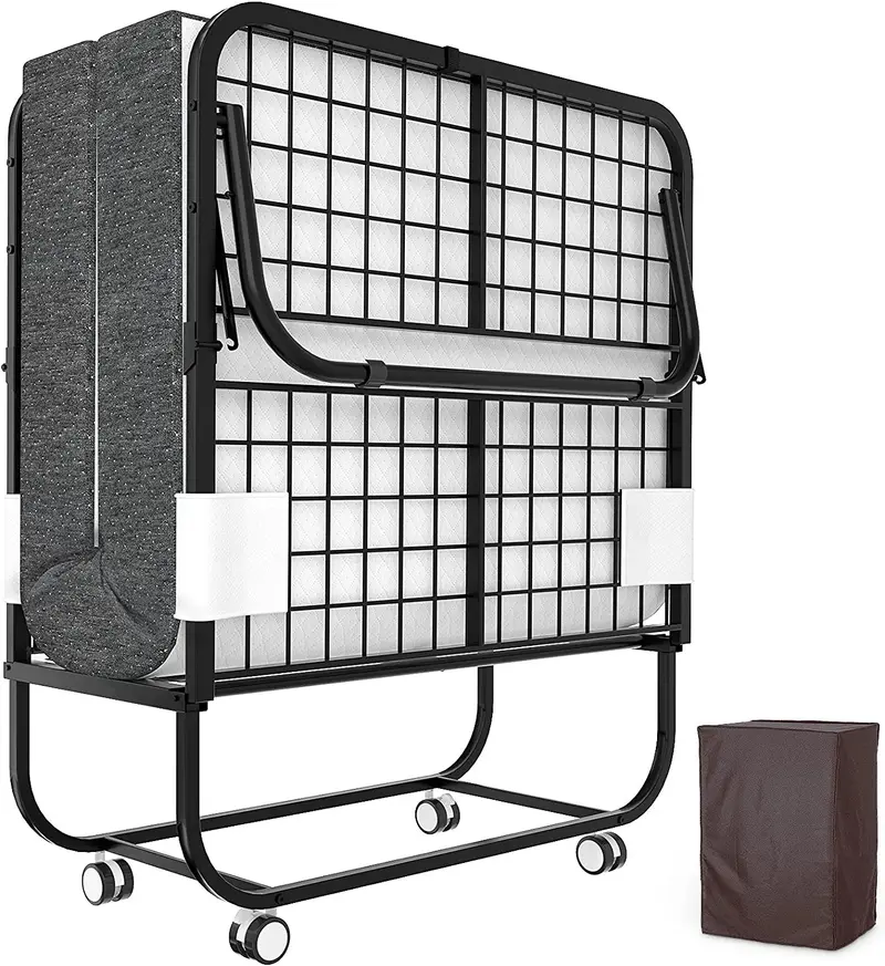 Foldable Rollaway Guest Bed – Memory Foam Mattress On Wheeled Metal Frame (75" X 31") 1