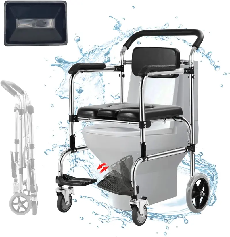 Foldable Rolling Shower Chair – Removable Bucket Included For Hygienic Use 1