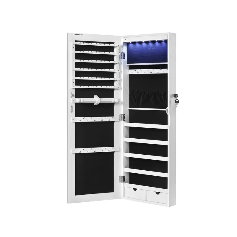 Frameless Led Jewelry Cabinet – Wall- Or Door-Mounted Mirror Unit, White 1