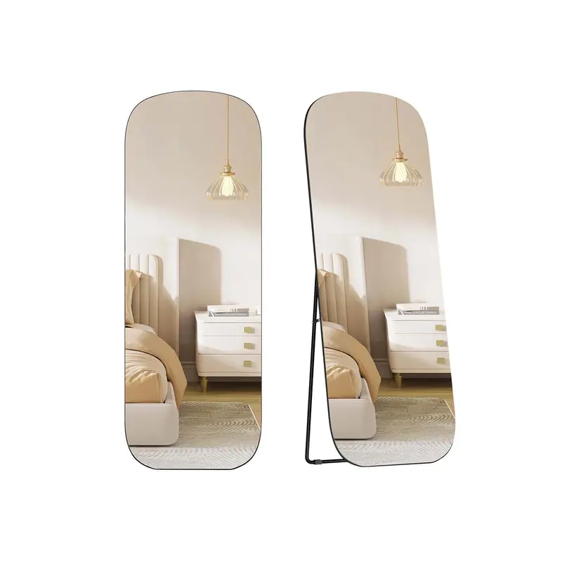 Full-Length Standing Mirror – Tempered Glass With Aluminium Frame, Ink Black Finish, Rounded Edges 1
