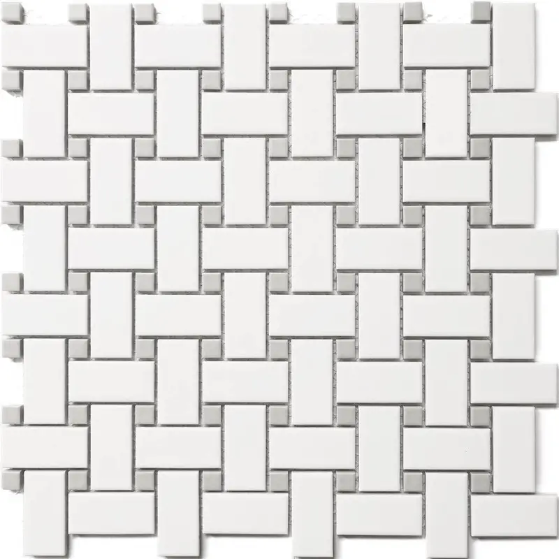 Gray And White Basketweave Porcelain Mosaic Tile 1