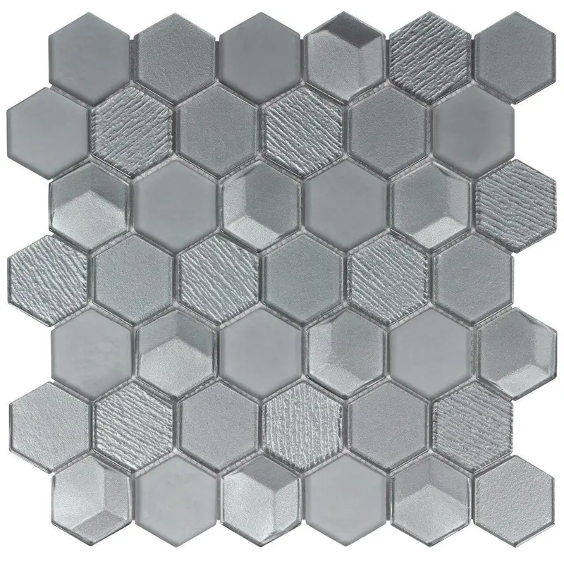 Gray Hexagon Glass Mosaic Tile 1