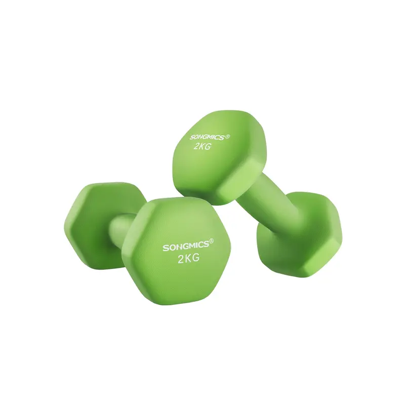 Green Hexagonal Dumbbell Pair – 2 Kg Each, Steel Core For Home Strength Training 1