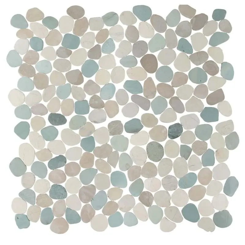 Green-Tone Blended Pebble Sliced Mosaic Tile 1