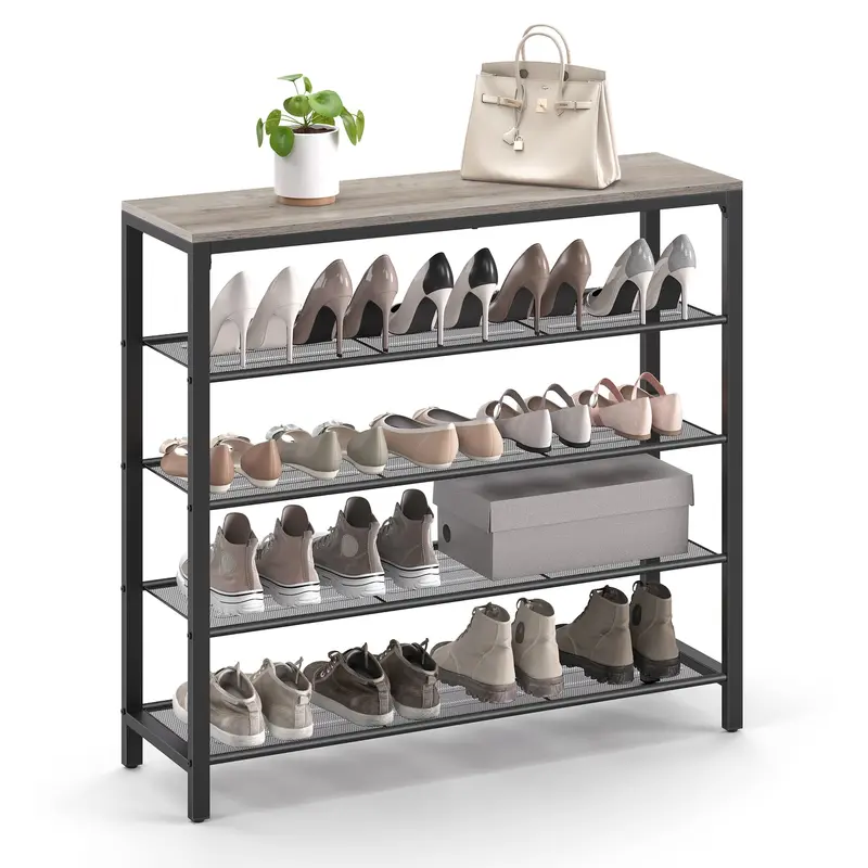 Greige & Black Steel Shoe Rack – Four Durable Mesh Shelves With Ample Surface Area 1
