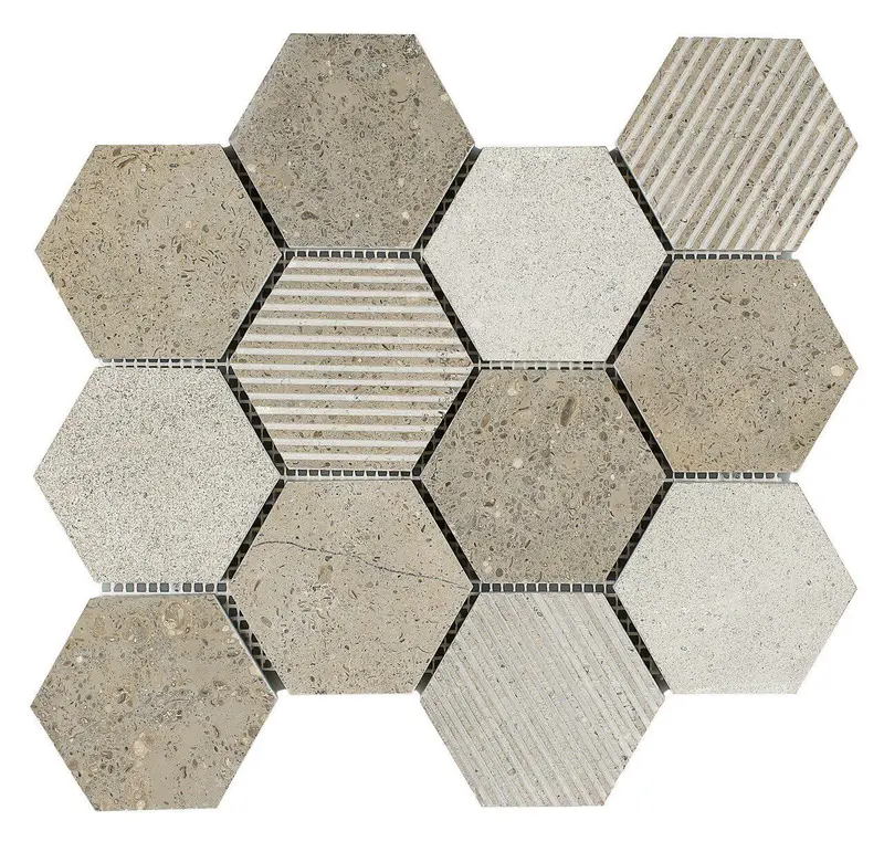 Grey Hexagon Limestone Mosaic Tile – Natural Stone Wall & Floor Tile 1