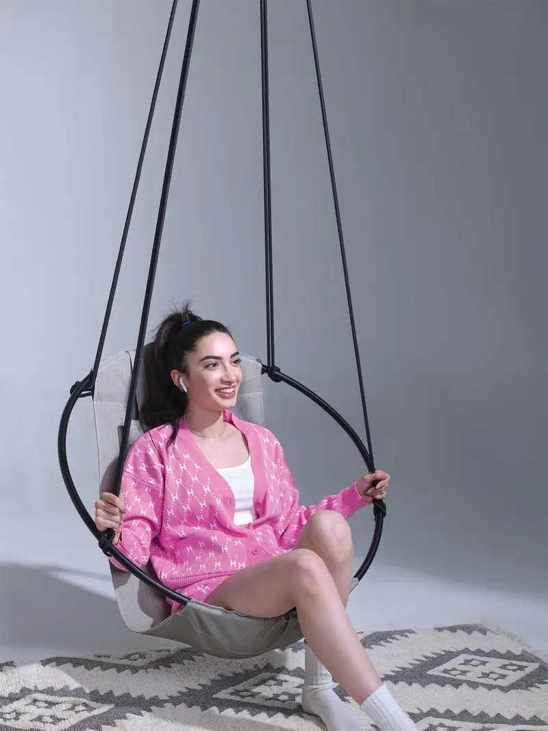 Grey Leather Hanging Chair – Contemporary Indoor Swing Chair 1