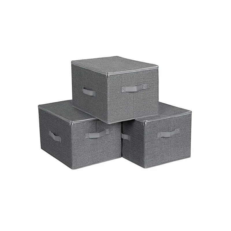 Grey Lidded Foldable Storage Basket – Fabric Bin With Reinforced Handles 1