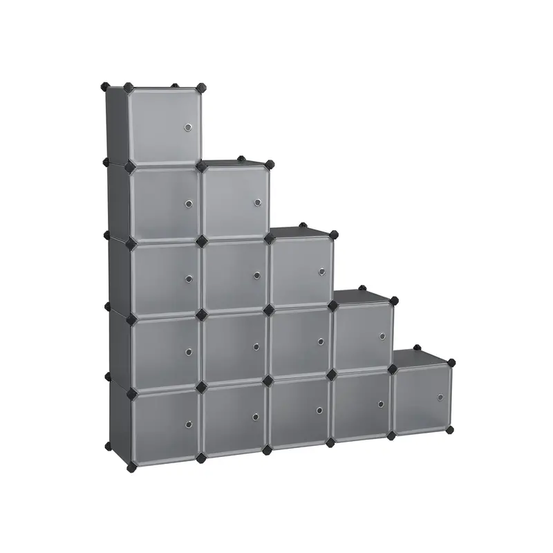 Grey Plastic 15-Cube Storage Organizer – Modular Cube Shelf With Optional Doors 1