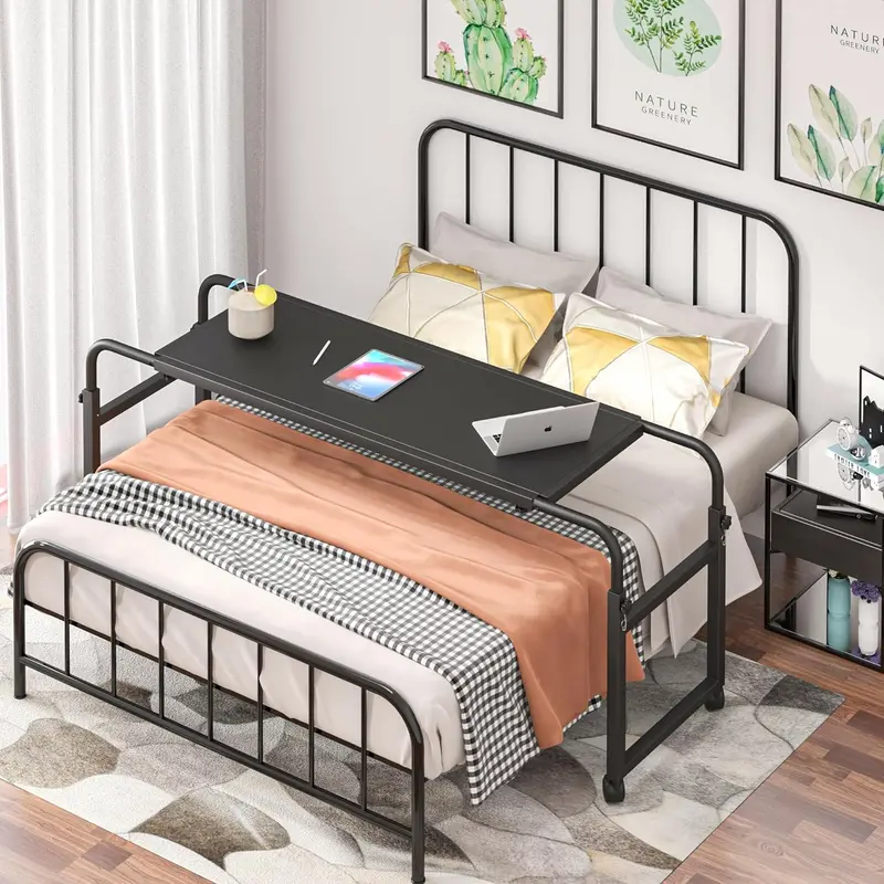 Height-Adjustable Rolling Overbed Table – Hospital-Grade Mobile Desk For Home Or Clinical Settings (Black) 1