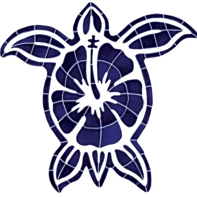 Hibiscus And Sea Turtle Pool Mosaic – 24X24 Inches 1