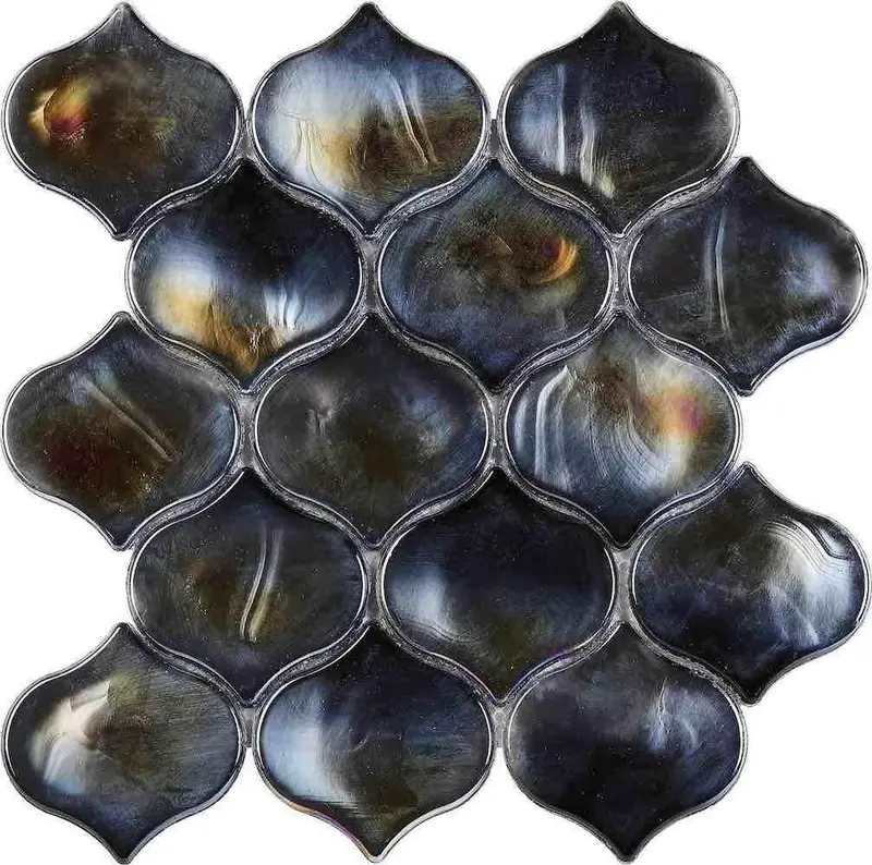 Indigo Liquified Glass Arabesque Mosaic Tile 1