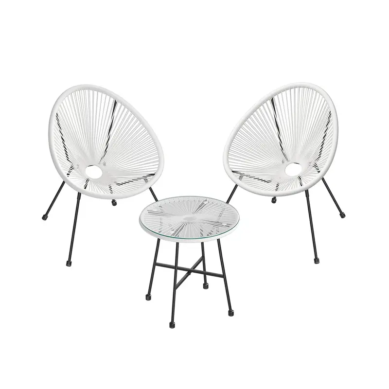 Indoor/Outdoor White Metal & Glass 3-Piece Conversation Set – Patio Lounge Furniture 1