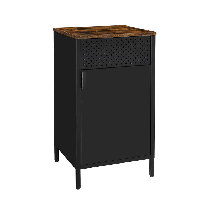 Industrial-Style Tall Storage Cabinet – Steel Frame In Rustic Brown & Black With Adjustable Shelving 1