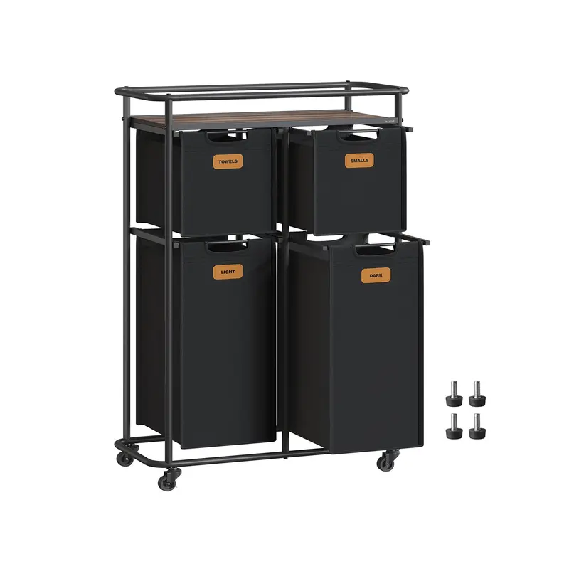 Ink Black & Chestnut Brown Rolling Hamper – 150L Fabric Bin With Detachable Liners & Casters 1