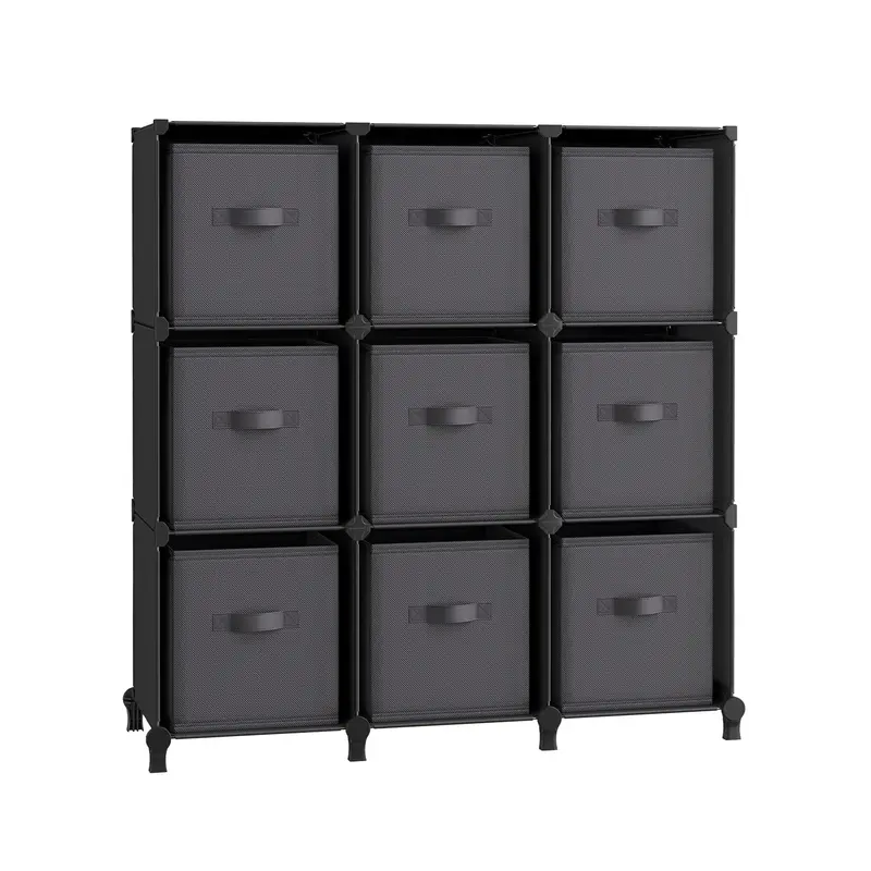 Ink Black & Dove Grey Non-Woven Cube Organizer – Nine-Bin Flexible Shape Storage Unit 1