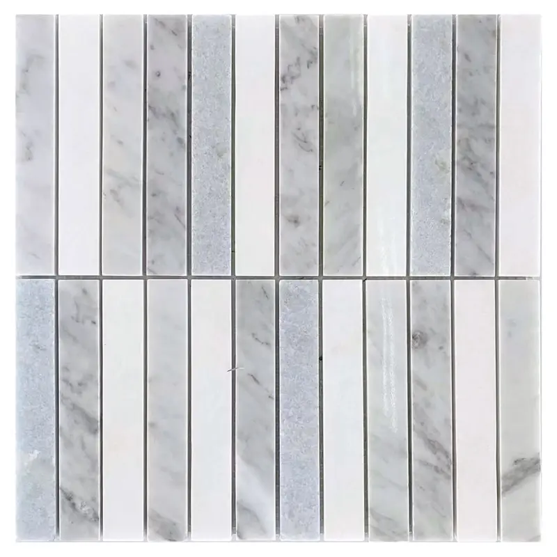 Inlay Blue Mix Stacked Brick Mosaic Tile – Clean, Architectural Surface Finish 1