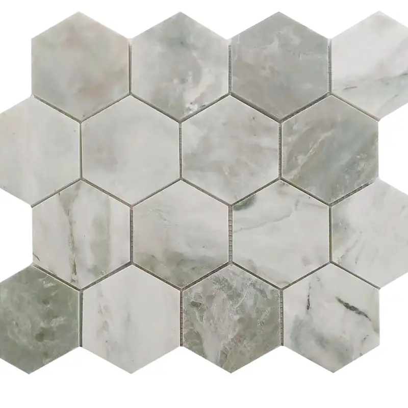 Inlay Green Marble Hexagon Mosaic Tile – Elegant Bathroom Or Kitchen Accent 1