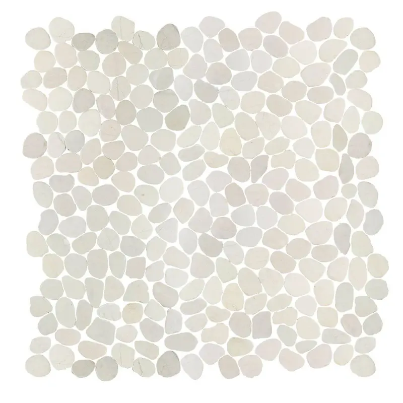 Ivory-Hued Pebble Sliced Mosaic Tile 1