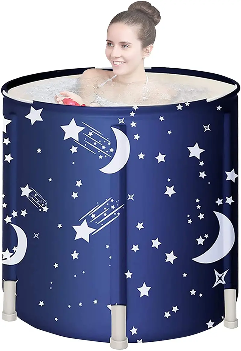 Japanese-Style Freestanding Soaking Tub – Portable Folding Spa Bath For Compact Bathrooms – Starry Night Blue 1