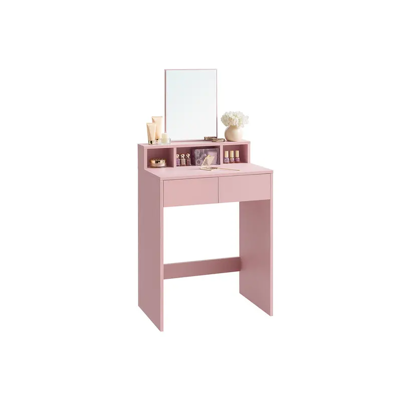 Jelly Pink Mdf Dressing Table – Rectangular Mirror, 2 Drawers & 3 Open Compartments 1