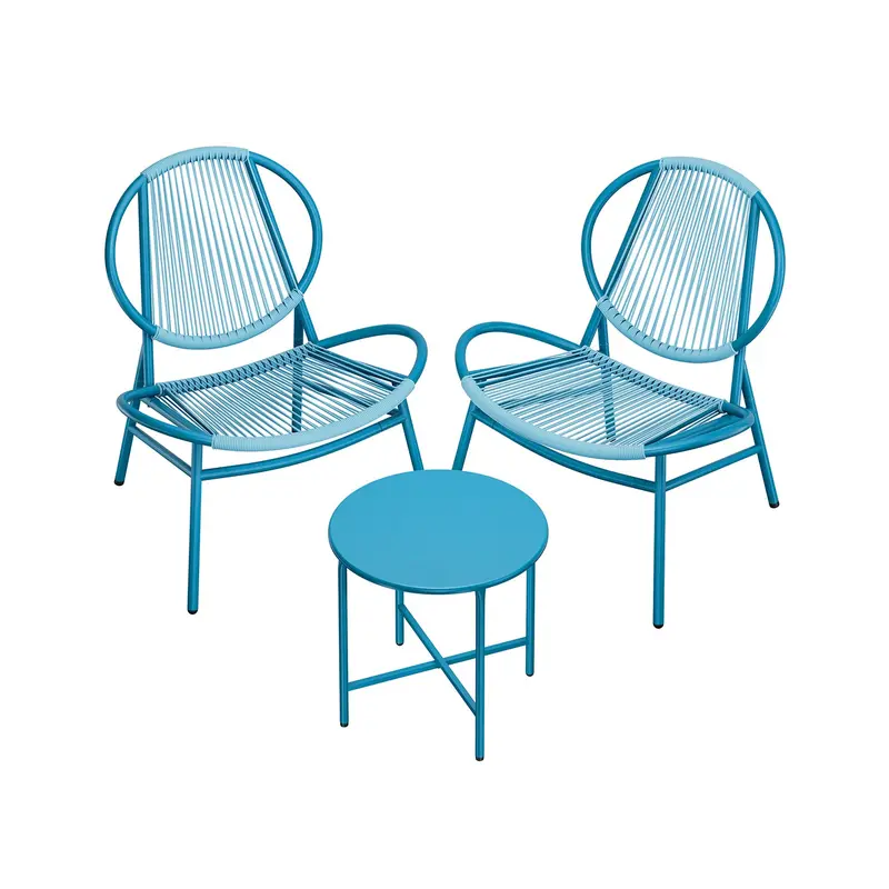 Lake Blue Bistro Set – Acapulco-Style Chairs & Matching Side Table For Indoor/Outdoor Use 1