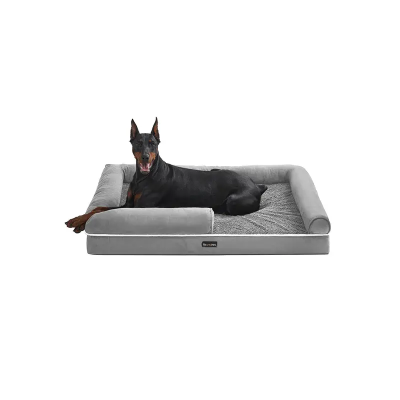 Light Grey Fabric Orthopedic Dog Bed – Supportive Cushioned Base With Non-Slip Bottom & Detachable Cover 1