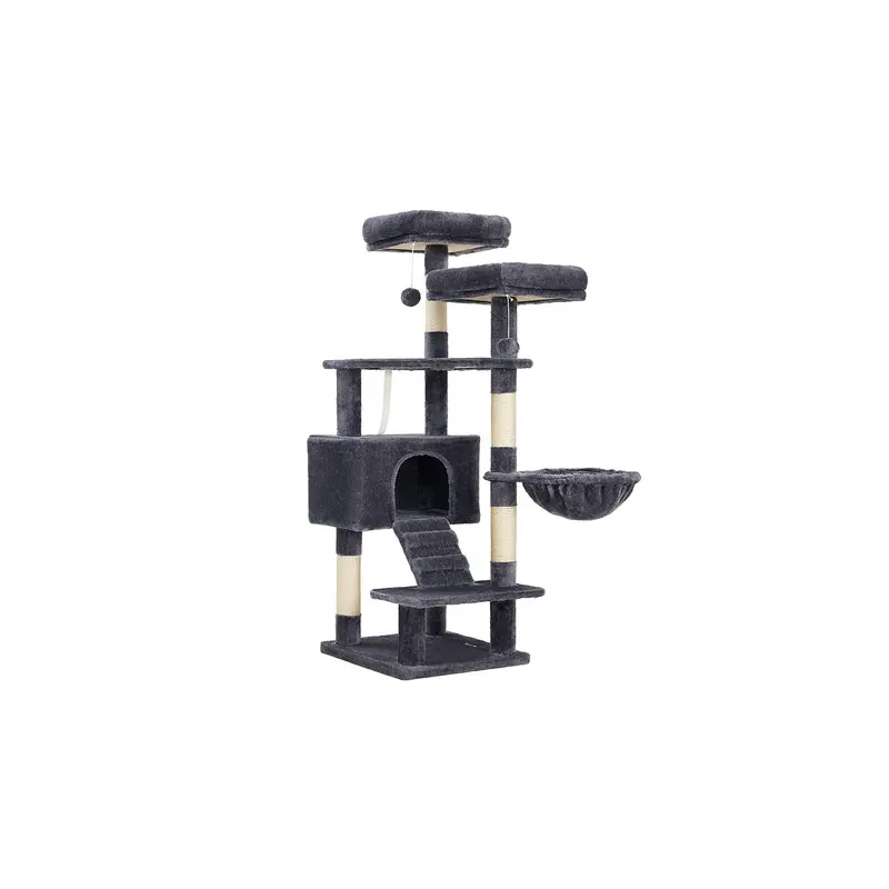 Light Grey Multi-Level Cat Tower – Plush-Finished Activity Center For Indoor Cats 1