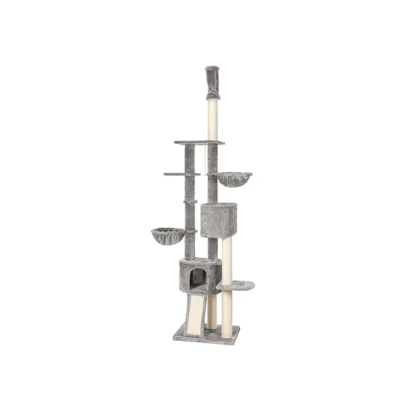 Light Grey Plywood Floor-To-Ceiling Cat Tree – Height-Adjustable (2.4–2.6 M) With Perches 1