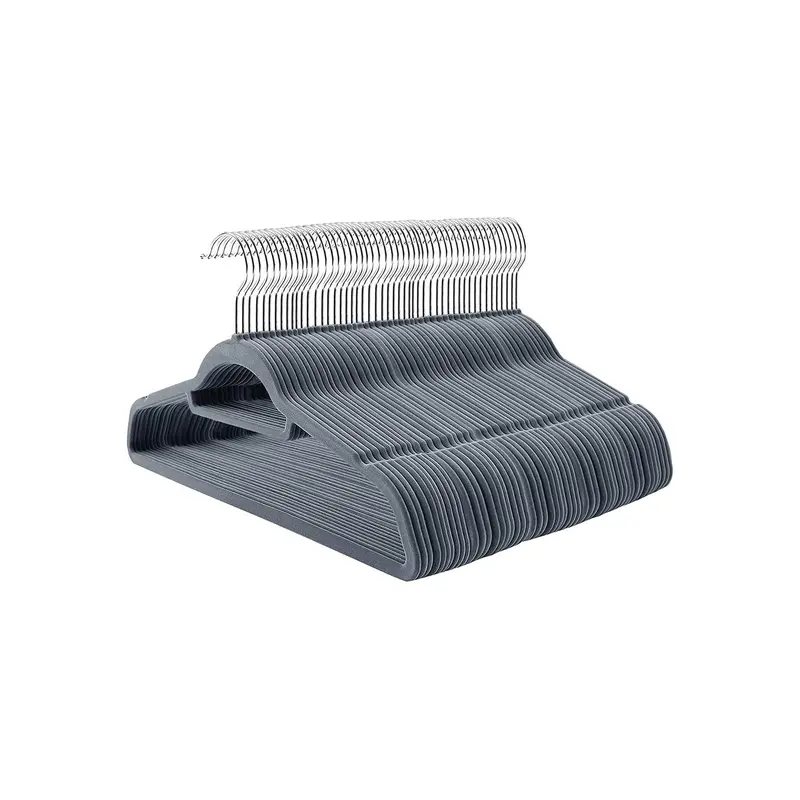 Light Grey Velvet Hanger Bundle – 100-Pack Non-Slip Hangers Featuring Full-Rotation Hooks 1