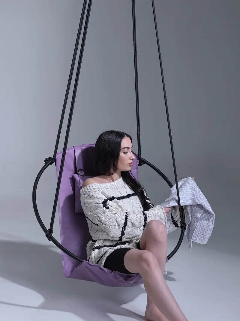 Lilac Leather Hanging Chair – Soft-Tone Aerial Relaxation Chair 1