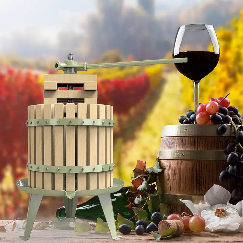 Manual Fruit Wine Press — Solid Wood Basket Crusher For Apples, Grapes & Berries (3.2-Gallon Capacity) 1