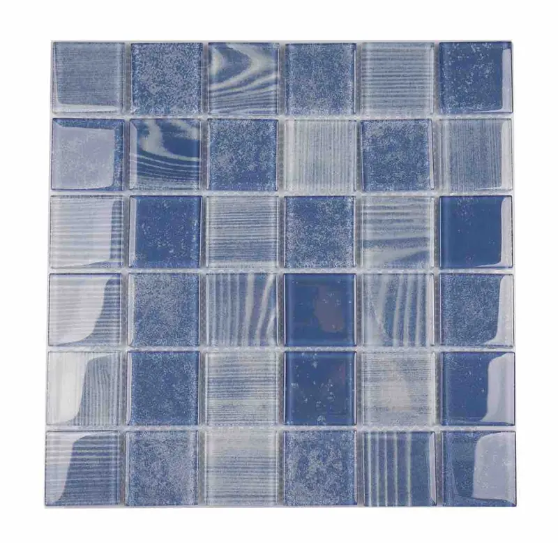Marine Blue Motion Glass Mosaic Tile 2X2 In. Sheet 1