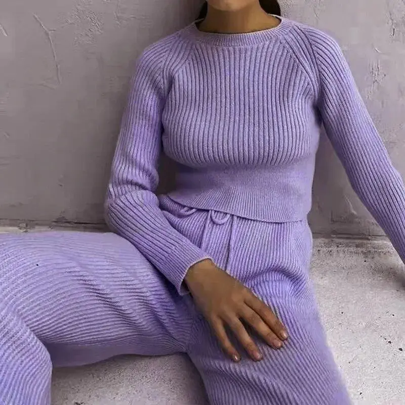 Matching Knit Wide-Leg Pant And Top Set 1