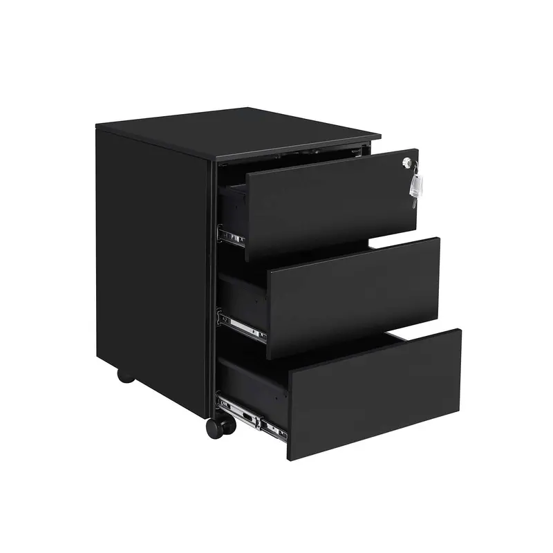 Matte Black 3-Drawer Mobile File Cabinet – Sturdy Metal Construction With Locking Mechanism 1
