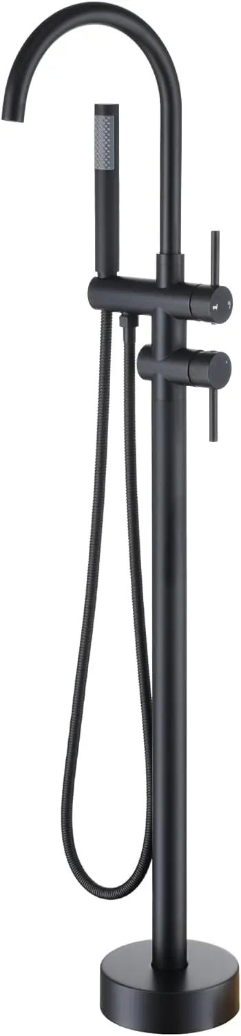 Matte Black Freestanding Bathtub Faucet — Floor-Mounted Tub Filler With Integrated Handheld Shower 1